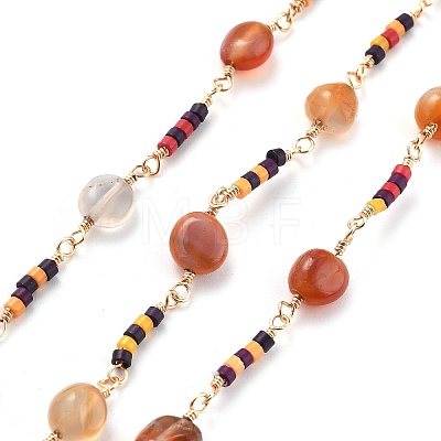 Natural Agate & Glass Link Chains CHC-K014-11G-05-1