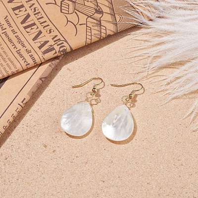 Natural Shell Teardrop Dangle Earrings EJEW-JE04953-1