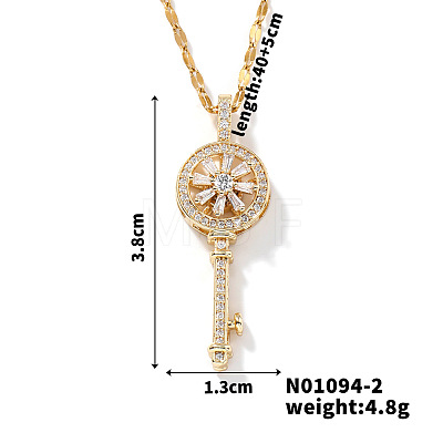 Fashionable Brass Inlaid Zircon Rotating Key Pendant Necklaces AC5521-1