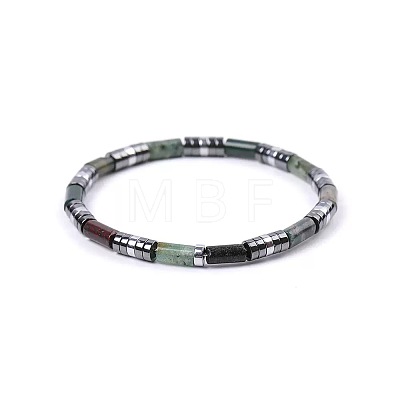 Bohemian Natural Indian Agate & Platinum Synthetic Non-magnetic Hematite Beaded Stretch Bracelets for Women Men NY1304-9-1