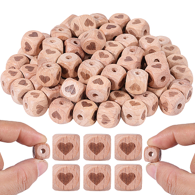 100Pcs Engraved Beech Wood Beads WOOD-PA0001-86B-1
