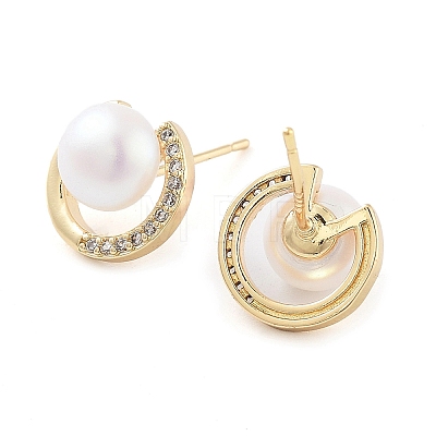 Flat Round Brass with Glass with Stud Earrings EJEW-Q800-09KCG-1