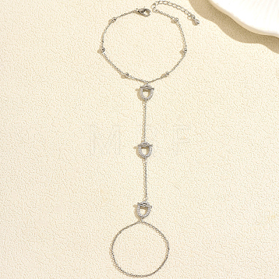 Elegant Brass Micro Pave Clear Cubic Zirconia OT Link Hand Chain Ring Bracelets for Women YB8510-1