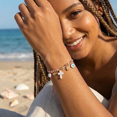 Adjustable Brass Link & Charm Cord Bracelets CW8626-1