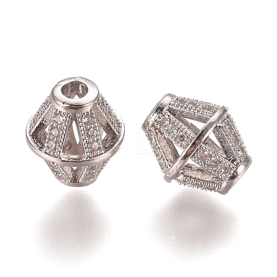 Hollow Brass Micro Pave Clear Cubic Zirconia Beads ZIRC-L075-65A-1
