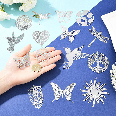 15Pcs 15 Styles 201 Stainless Steel Links Connector Charms STAS-YW0011-13-1