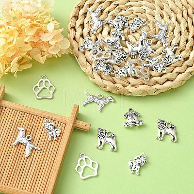 25Pcs 5 Style Tibetan Style Puppy Pendants TIBEP-YW0001-54-1