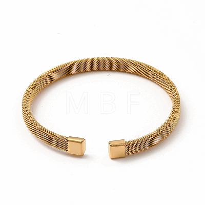 304 Stainless Steel Flat Mesh Chain Shape Open Cuff Bangle for Women BJEW-C033-09-1