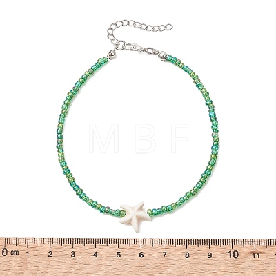 12Pcs 12 Colors Summer Beach Dyed Synthetic Turquoise Starfish with Glass Beaded Anklets AJEW-AN00778-1