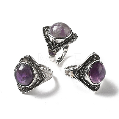 Natural Amethyst Adjustable Rings G-P560-03AS-07-1