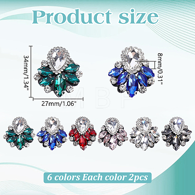 12Pcs 6 Colors Glass Rhinestone Embroidery Sew on Ornament Accessories PATC-PH0001-82-1