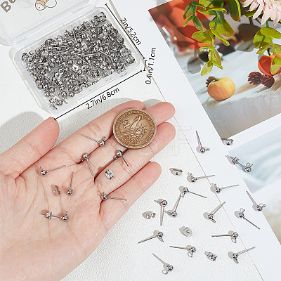 304 Stainless Steel Ball Post Stud Earring Findings STAS-BBC0004-75A-1