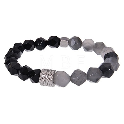 Natural Grey Agate & Obsidian Beaded Stretch Bracelets for Men LN1122-7-1