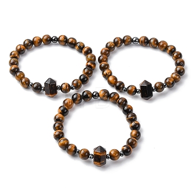 Natural Tiger Eye Beaded Stretch Bracelet for Women BJEW-A145-01E-1