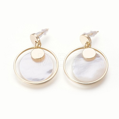 White Shell Stud Earrings EJEW-P163-A01-1