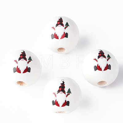 Painted Natural Wood Round Beads X1-WOOD-N006-177-1