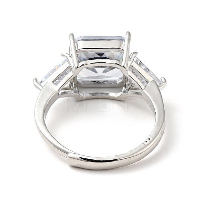 Clear Cubic Zirconia Rectangle Adjustable Ring RJEW-I087-11-1