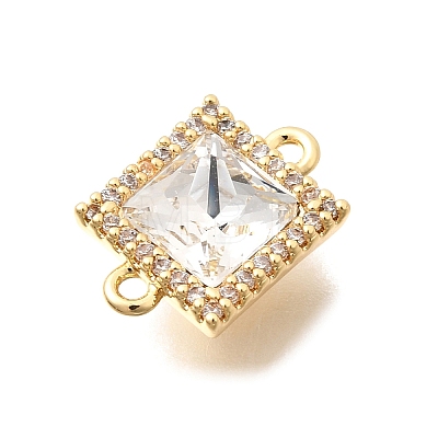 Brass Micro Pave Clear Cubic Zirconia and Glass Connector Charms KK-N289-15G-1