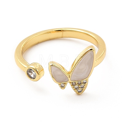 Clear Cubic Zirconia Butterfly with Enamel Open Cuff Ring KK-H439-11G-1