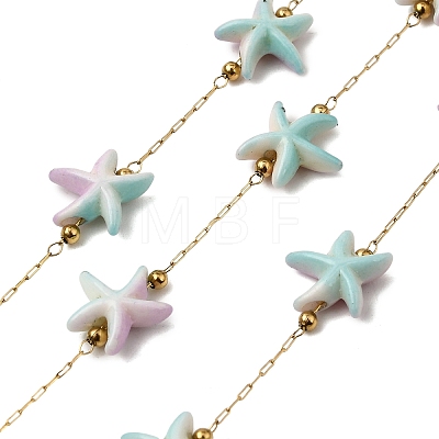 Handmade 304 Stainless Steel Synthetic Turquoise Starfish Link Chains CHS-L032-05G-01-1