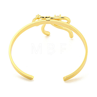 Bowknot Rack Plating Brass Pave Clear Cubic Zirconia Open Cuff Bangles for Women BJEW-P322-08G-1