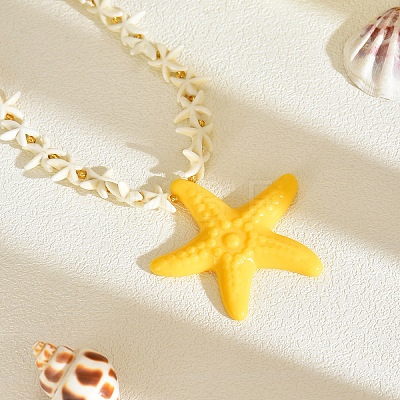 Summer Beach Resin Starfish Pendant Necklaces for Women WG31E81-01-1
