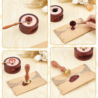Brass Wax Seal Stamps with Rosewood Handle AJEW-WH0412-0133-1