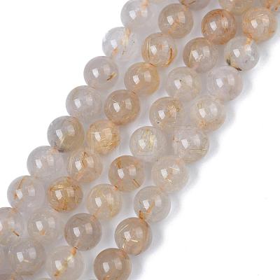 Natural Gold Rutilated Quartz Round Bead Strands G-M304-19-8mm-1