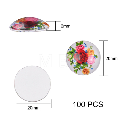 100Pcs Flower Printed Glass Cabochons sgGGLA-SZ0001-19-1