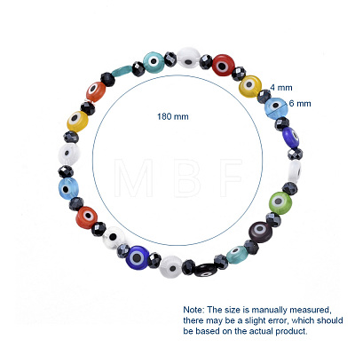 Handmade Evil Eye Lampwork Flat Round Beads Stretch Bracelets BJEW-JB05005-1