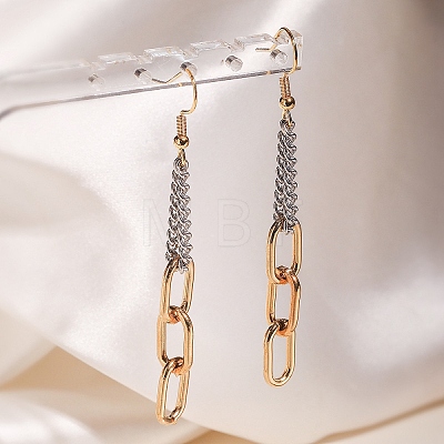 Two Tone 304 Stainless Steel Oval Link Chain Tassel Dangle Earrings WGAE672-02-1