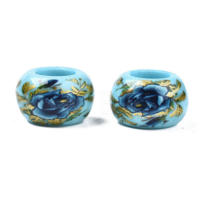 Flower Printed Opaque Acrylic Rondelle Beads SACR-S305-27-E01-1