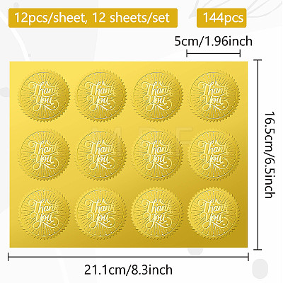 12 Sheets Self Adhesive Gold Foil Embossed Stickers DIY-WH0451-029-1
