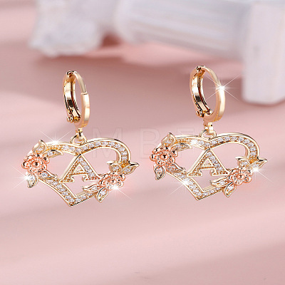 Heart Brass Micro Pave Clear Cubic Zirconia Hoop Earrings FS-WGD5D87-01-1