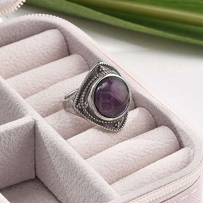 Natural Amethyst Adjustable Rings G-P560-03AS-07-1