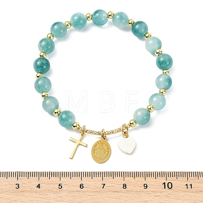 Natural Flower Jade Round Beads Stretch Bracelets BJEW-JB14147-02-1