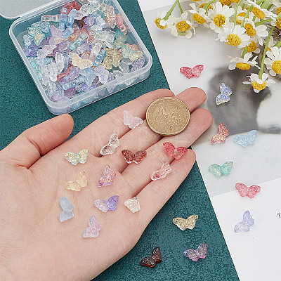 100Pcs Transparent Spray Painted Glass Beads GLAA-HY0001-41-1