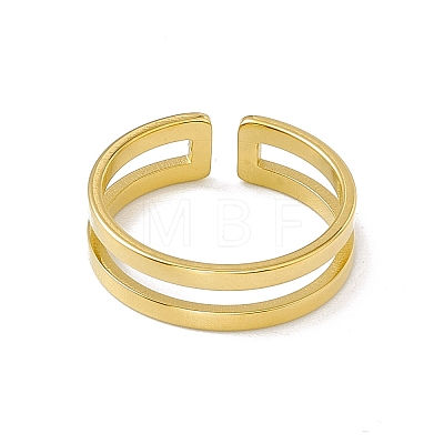Ion Plating(IP) 304 Stainless Steel Double Line Open Cuff Ring for Women RJEW-E053-04G-1