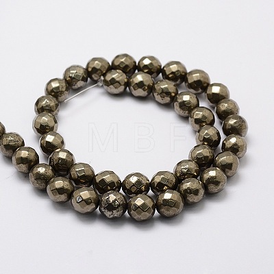 Faceted Round Natural Pyrite Bead Strands G-L437-37-10mm-1