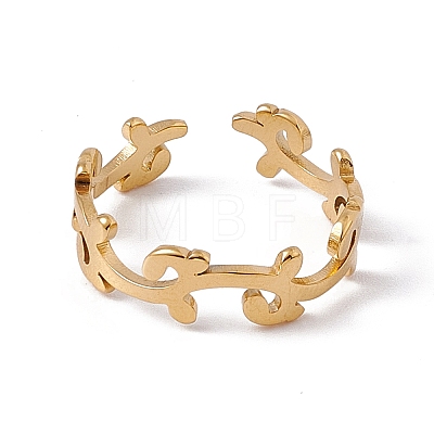 Ion Plating(IP) 201 Stainless Steel Leafy Branch Wrap Open Cuff Ring for Women RJEW-C045-08G-1