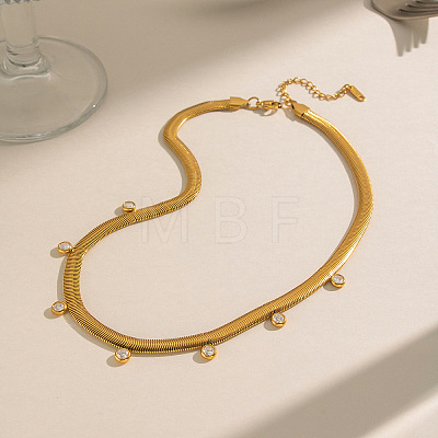 6MM 304 Stainless Steel Flat Snake Chain Necklaces with Clear Cubic Zirconia Tassel for Women AU3115-1
