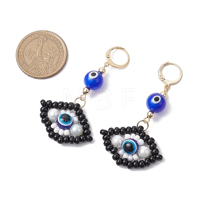 Glass Seed Bead Evil Eye Hoop Earrings EJEW-MZ00272-05-1