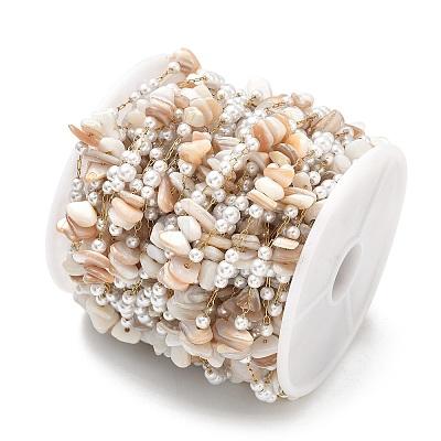 Handmade Natural Shell & ABS Imitation Beaded Chains CHS-F025-13G-04-1