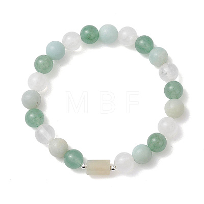 Natural Quartz Crystal & Green Aventurine & Amazonite Beads Stretch Bracelets for Women BJEW-TA00704-01-1