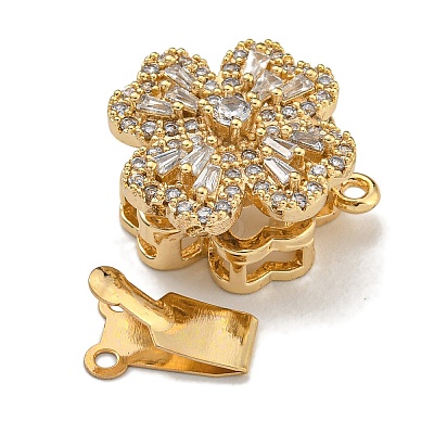 Brass Micro Pave Clear Cubic Zirconia Box Clasps KK-U037-34G-01-1