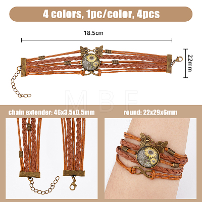 FIBLOOM 4Pcs 4 Colors PU Leather Cord Multi-strand Bracelets Set BJEW-FI0001-06-1