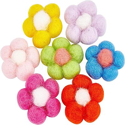 Fingerinspire 14Pcs 7 Colors Wool Needle Felting Flower Crafts DIY-FG0003-06-1