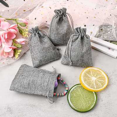 Polyester Imitation Burlap Packing Pouches Drawstring Bags X-ABAG-R005-9x12-04-1