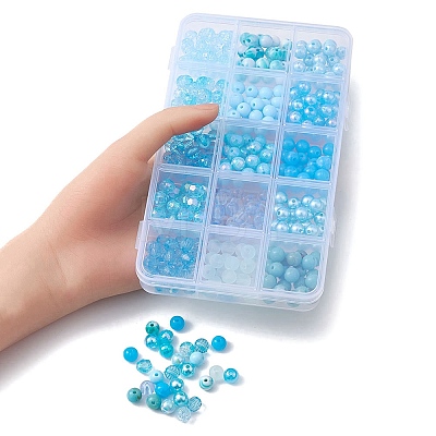 375Pcs 15 Style Blue Theme Transparent Crackle & Opaque Acrylic Beads OACR-YW0001-66-1
