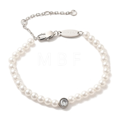 ABS Imitation Pearl & Rhinestone Beaded Bracelet with 304 Stainless Steel Clasps BJEW-K237-02P-1